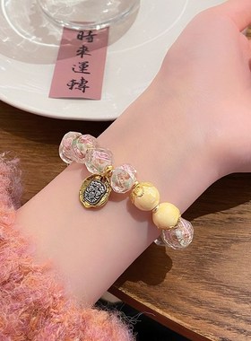 春暖花开~超仙甜美清新公主风琉璃玫瑰手串吞金兽手饰少女心手链