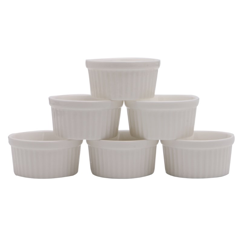 2020 New 6Pcs White Porcelain Souffle Ramekins Desserts Cust - 图0