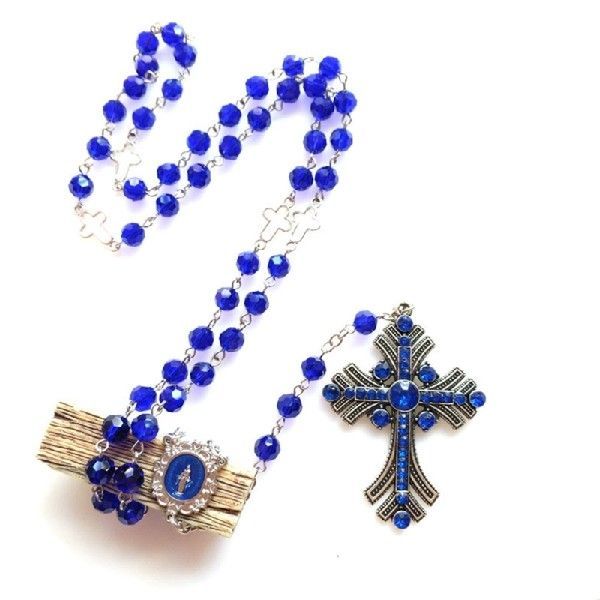 推荐8mm Rosary Medal Crucifix Cross Necklace Fashion Crystal - 图2