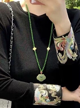 现货绿玉髓新中式项链女配饰旗袍汉服复古串珠P玉石长款国风如意