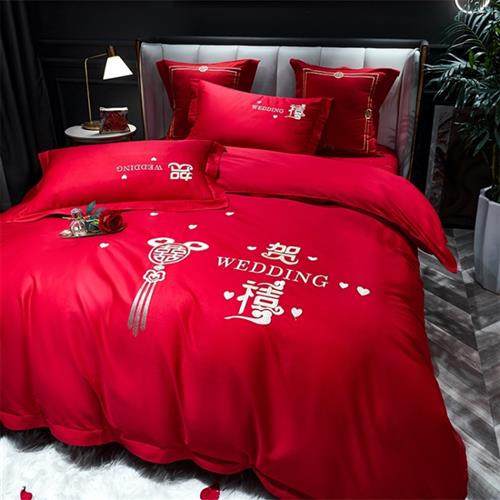 结婚床上用品婚庆刺绣四件套大红色婚嫁婚房床单枕套X被套被罩床,淘宝优惠券,粉丝福利购,淘宝优惠卷