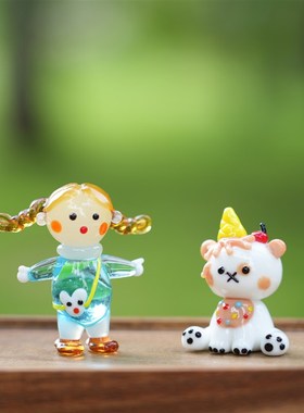 琉璃手作可爱甜筒猫盲盒公仔桌面摆件治愈车载装饰品手办女生礼物