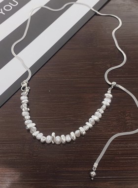 不规则碎银珍f珠拼接项链女简约冷淡风锁骨链小众设计复古百搭项