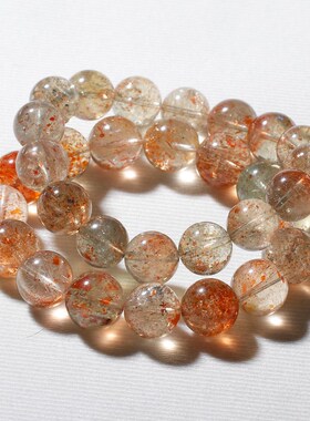 天然白水体共生阿鲁沙水晶金草莓晶手链太阳长石手串绿柱石日光石