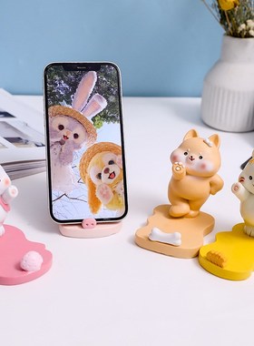 创意小狗猫咪手机办公室桌面支架可爱平板电脑支撑架摆件懒人礼物
