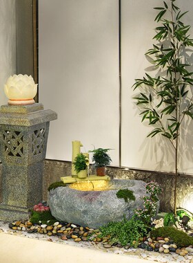 入户花园景观装饰庭院流水摆件阳台鱼池造景假山喷泉水池风水轮