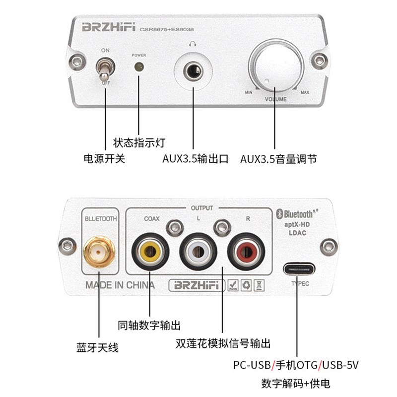 CSR867d5蓝牙5.0接收器ES9038解码aptx-hd LDAC发烧HIFI音频解码 - 图1