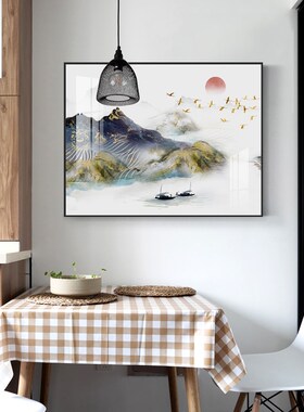 电表箱装饰画免打孔配电箱山w水画遮挡新中式客厅总开关电闸盒晶