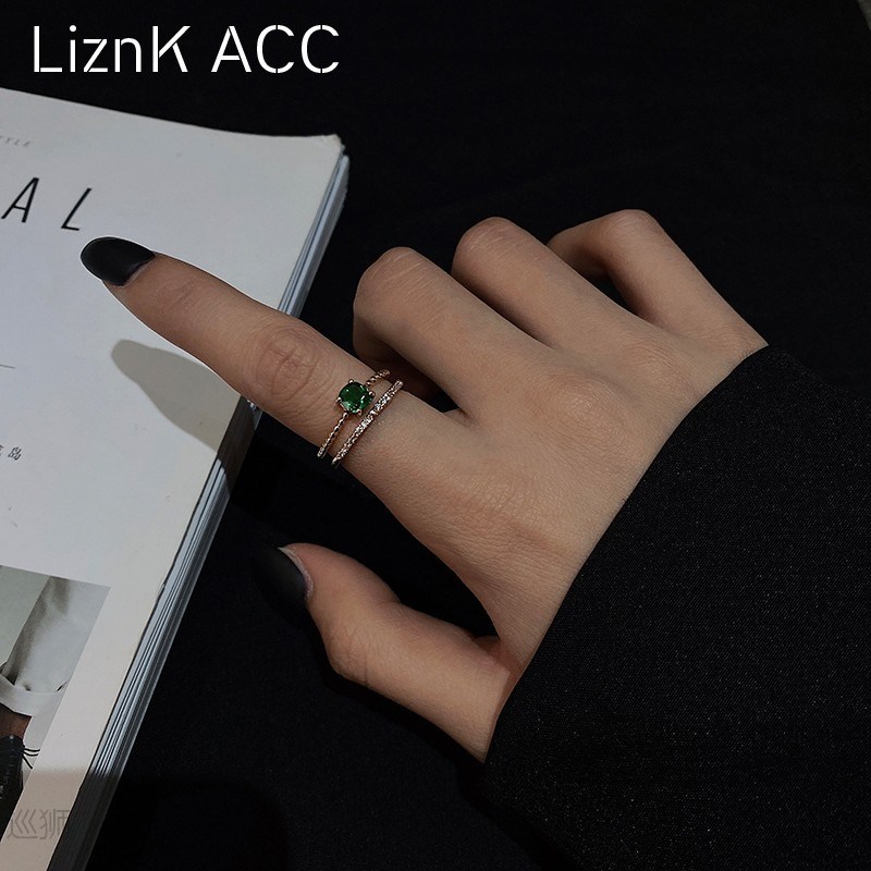 Green zircon ring female fashion personality ins trendy web - 图1