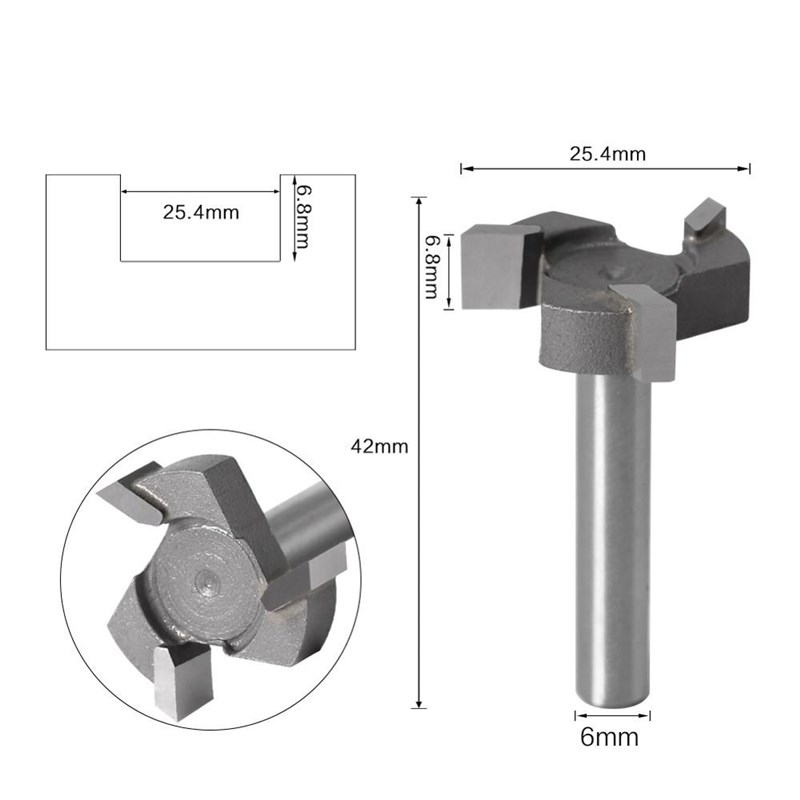 6mm Shank 1/4″shank 3 teeth T-Slot Router Bit Milling Strai - 图2