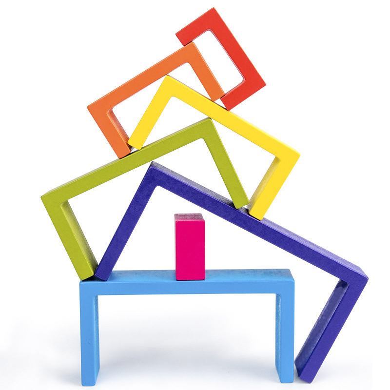 网红Wooden toys DIY assembled house rainbow building blocks - 图1