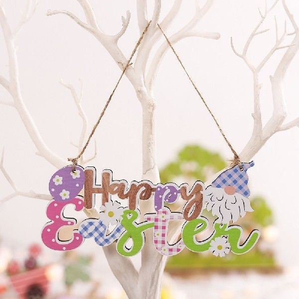 推荐Happy Easter Bunny Rabbit Wood Slices Easter Hanging - 图3