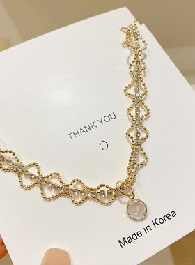 欧美复古法式浪漫蕾n丝闪钻锁骨链小众设计感颈链ins潮网红锁骨链