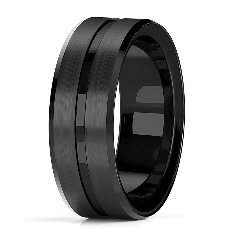 网红Classic Men's 8mm Black Tungsten Wedding Rings Double Gr - 图1