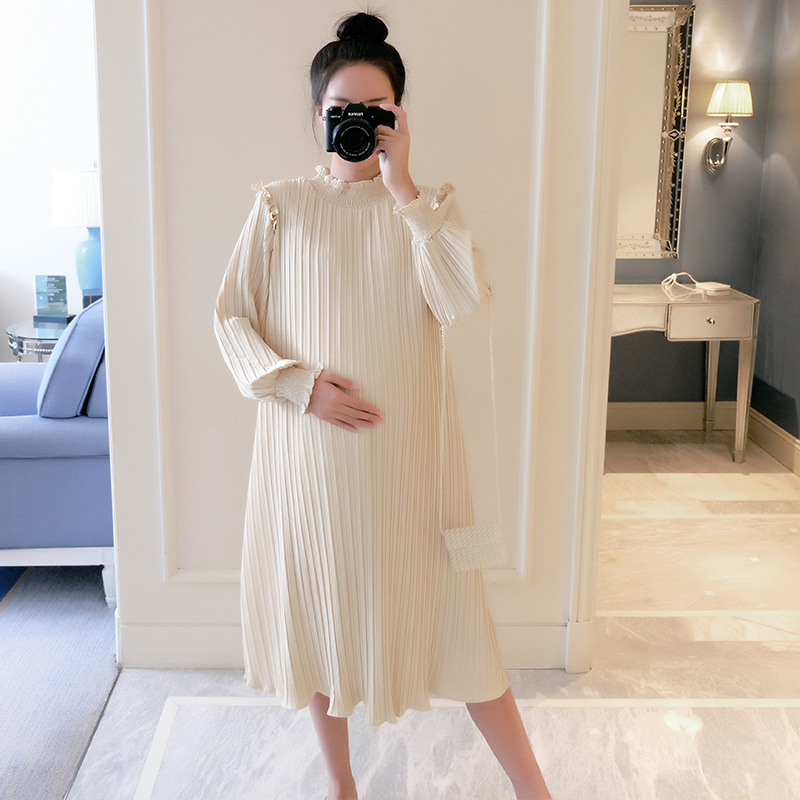 Maternity Dresses Chiffon Pleated Long Pregnancy Dress Casua - 图0