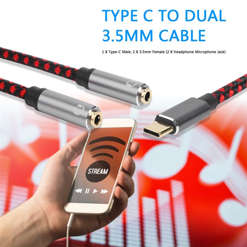 极速Jack Cable 3.5mm 30cm Type C to Dual Male to 2 Female AU - 图0