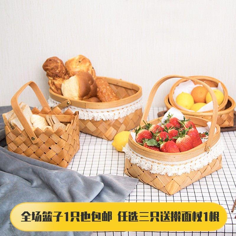 推荐Picnic woven hand basket fruit bread bamboo storage bask - 图0