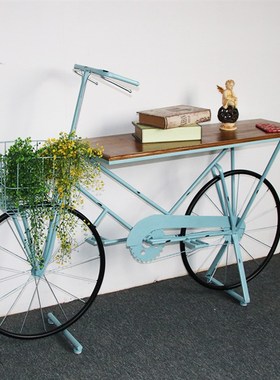 北欧创意自行车摆台落地桌子咖啡店铺馆橱窗陈列品酒吧装饰品摆设
