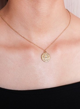 法式饰品八芒星锆石方砖钛钢项链镀18K金跨境热销太阳花吊坠首饰