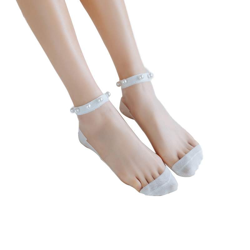 速发Summer thin Korean leisure pearl female socks glass card - 图3