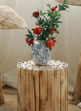 实木小圆凳网红民宿装饰客厅侘寂风软装造景庭院小凳子家用花器