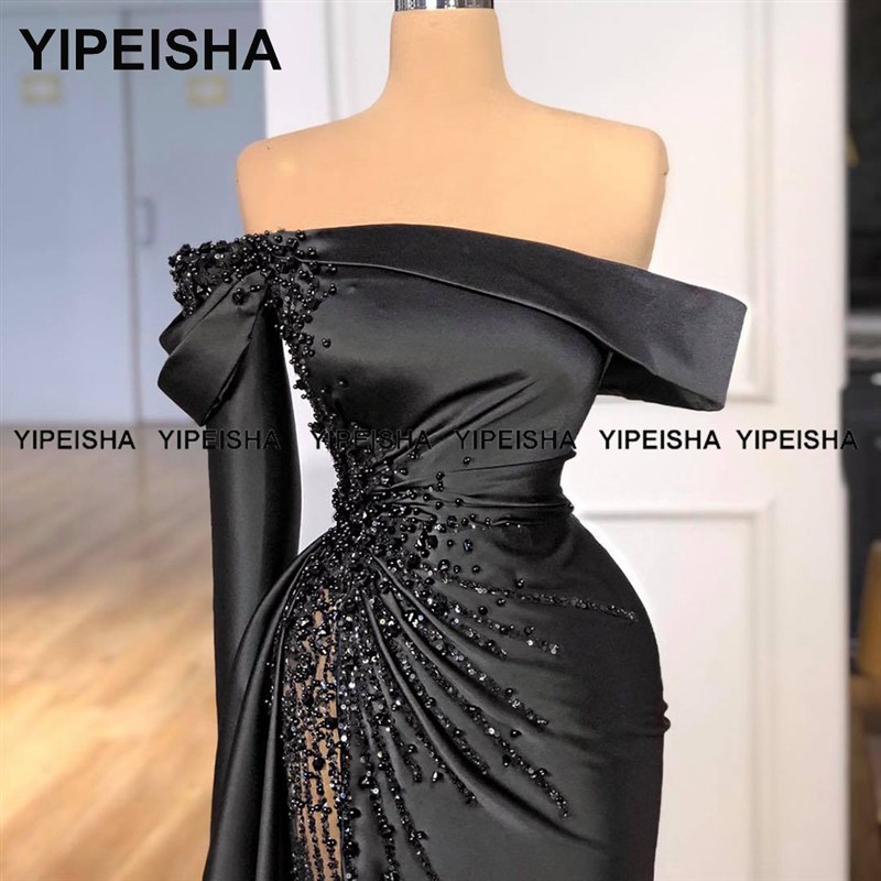 速发Yipeisha Off-shoulder Black Pageant Party Gown Luxury Pe - 图0