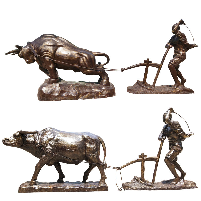 农耕铸铜人物雕塑主题牛犁地民俗小品生态园林铜雕落地装饰品摆件,淘宝优惠券,粉丝福利购,淘宝优惠卷