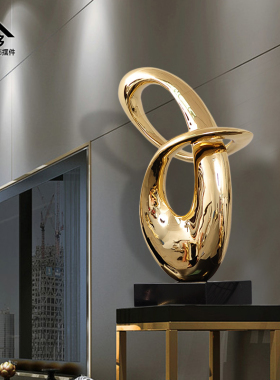 现代酒店样板房玄关创意家居抽象电镀雕塑办公室桌面摆件软装饰品