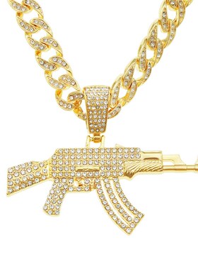 欧美炫酷夸张朋克街舞说唱穿搭枪吊坠项I链 潮人男士夜店古巴链子