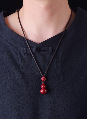 天然原石十二生肖朱砂葫芦吊坠实心紫砂项链钥匙扣汽车挂件男女款