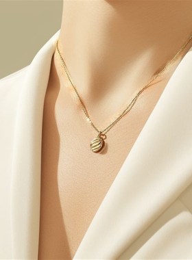 欧美跨境简约椭圆牛角面包纹吊坠 轻奢镀金颈链不锈.钢饰品