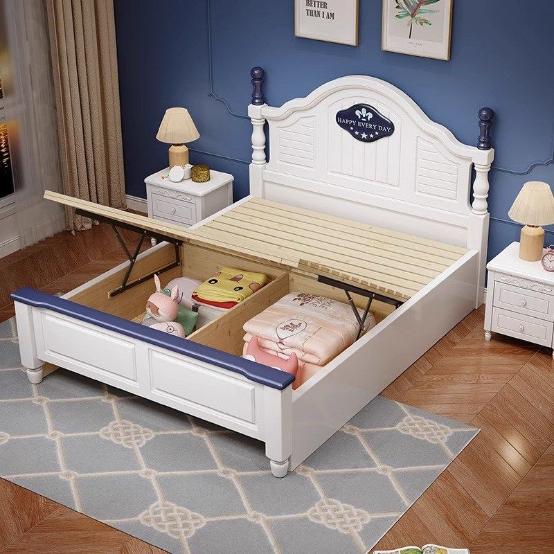 9C实木床现代简约儿童床1.5米卧室美式床田园风O格家用木质童床1.,淘宝优惠券,粉丝福利购,淘宝优惠卷