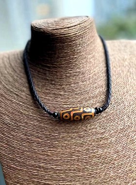 九眼天珠项链男正品横穿锁骨链挂绳藏式皮绳短款男生锁骨绳黑色潮