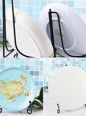 简约黑色白色金色铁艺盘子支架茶饼托工艺O品展示书架底座支架