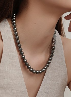 一夜豹富大溪地黑色珍珠项链秋冬毛衣链轻奢高级感气质锁骨链女