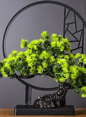 新中式迎客松仿真绿植盆景客厅酒柜家居玄关创意装饰禅意屏风摆件