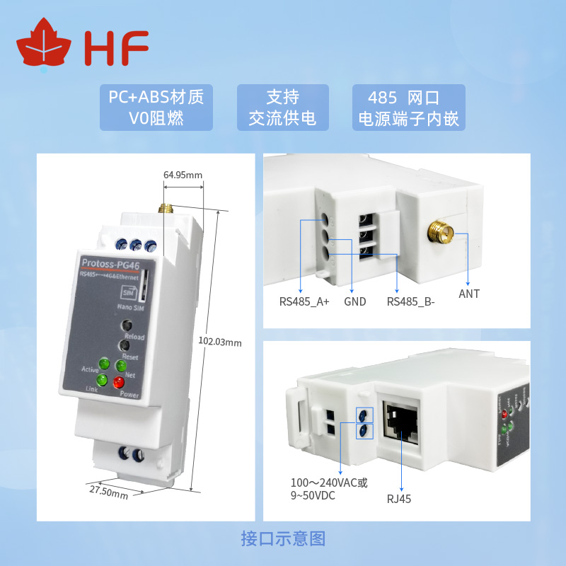 RS485转4G以太网导轨式路由器脚本二次开发 220V5模13频 HF-PG46 - 图1