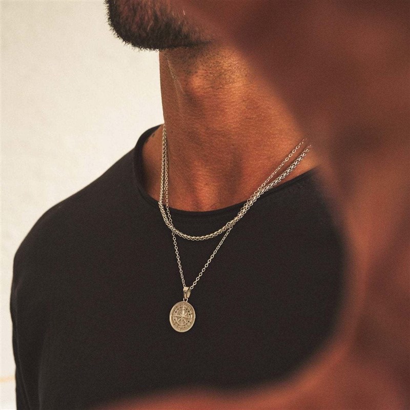 速发Vnox Layered Necklaces for Men, Sailing Travel Compass P-图0