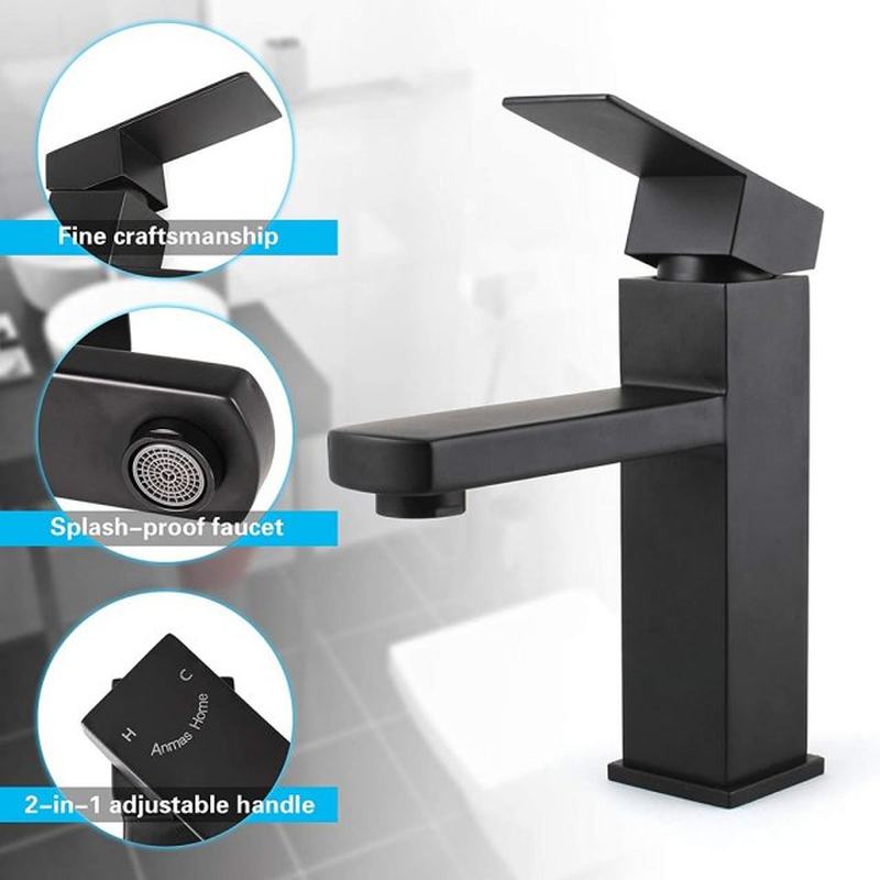 极速1pc Bathroom Basin Faucet Matte Black Hot Cold Water Mix-图3