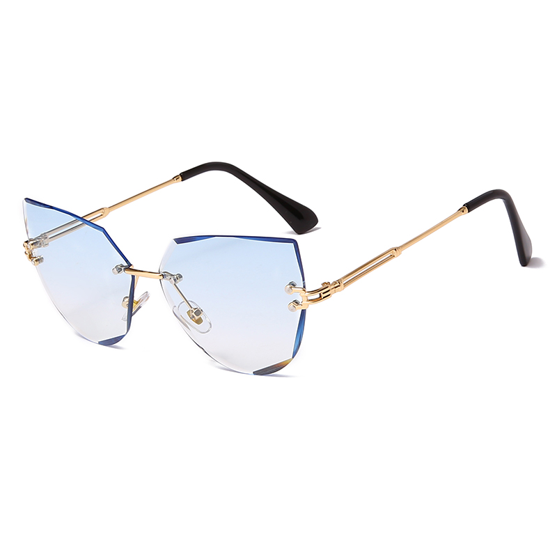 网红Rimless Cat Eye Sunglasses Luxury Brand Design Women Met-图2