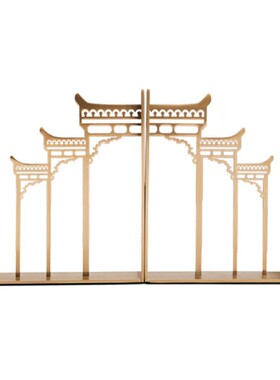 新中式金属摆件牌坊书靠古代建筑水晶合金书档样板房间书房装饰品