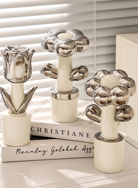 创意北欧郁金香仿真花朵摆件客厅书房卧室艺术几何陶瓷花朵装饰品