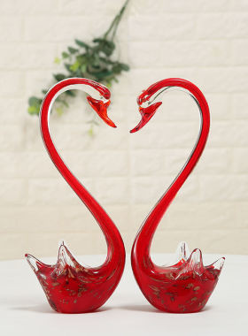 速发琉璃天鹅新房装饰品动物x小摆件水晶玻璃工艺品送情人创意结