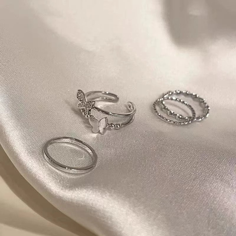 速发Butterfly Metal 4pcs set Rings women蝴蝶4件套戒指 关节戒 - 图0