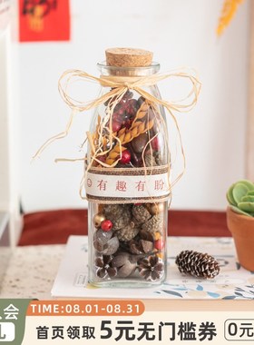 阿楹 可爱干花漂流瓶儿童房装饰摆件玄关办公桌斗柜台面女孩礼物