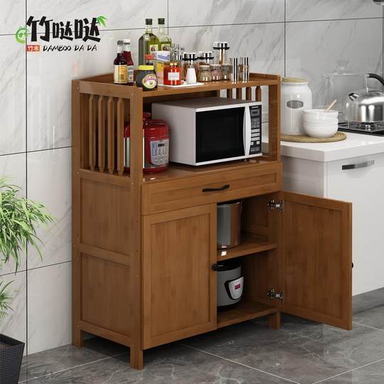 Solid wood kitchen rack floor-standing microwave rack multi-layer household oven storage rack