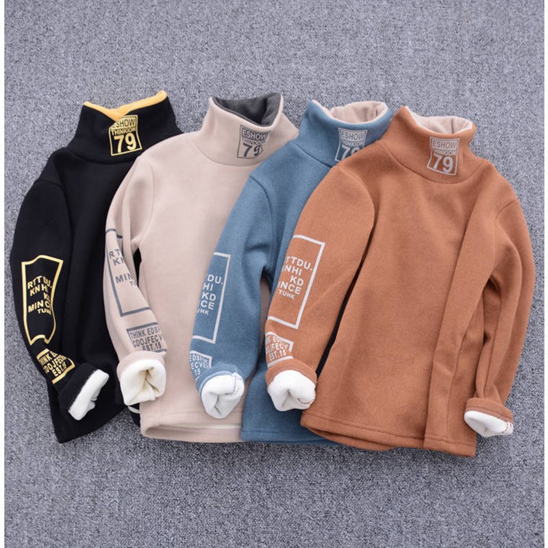 网红Autumn Winter Turtleneck Plus Velet Clothes For Boys Top-图2