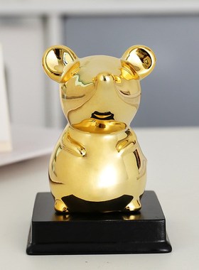 十二生肖招财桌面小摆件金色虎鼠牛兔龙蛇马羊猴鸡狗猪陶瓷工艺品