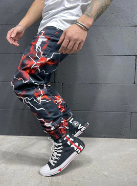 现货2022 Tie Dye Men's wCasual Pants lightning Slim Fit