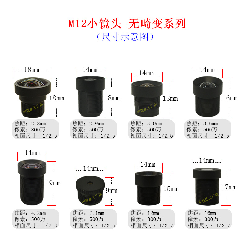 控窄清650红外850高带94y0无畸变12mm广角工业监2螺纹小 - 图2